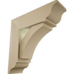 Ekena Millwork - BKTUR0554X18X18THR01RCPR - Timberthane Faux Wood Thorton Style Bracket w/ Offset Brace, Traditional Ends, 5 1/2"W x 18"D x 18"H, Primed Tan
