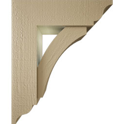 Ekena Millwork - BKTUR0554X18X22THR01RCPR - Timberthane Faux Wood Thorton Style Bracket w/ Offset Brace, Traditional Ends, 5 1/2"W x 18"D x 22"H, Primed Tan