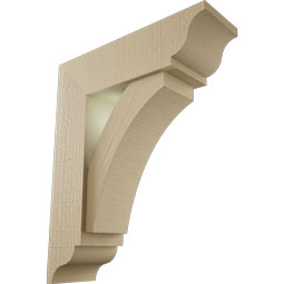 Ekena Millwork - BKTUR0554X18X22THR01RCPR - Timberthane Faux Wood Thorton Style Bracket w/ Offset Brace, Traditional Ends, 5 1/2"W x 18"D x 22"H, Primed Tan