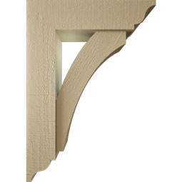 Ekena Millwork - BKTUR0554X20X28THR01RCPR - Timberthane Faux Wood Thorton Style Bracket w/ Offset Brace, Traditional Ends, 5 1/2"W x 20"D x 28"H, Primed Tan