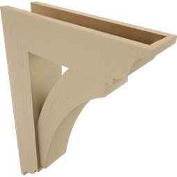 Ekena Millwork - BKTUR0554X20X28THR01RCPR - Timberthane Faux Wood Thorton Style Bracket w/ Offset Brace, Traditional Ends, 5 1/2"W x 20"D x 28"H, Primed Tan