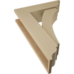 Ekena Millwork - BKTUR0554X20X28THR01RCPR - Timberthane Faux Wood Thorton Style Bracket w/ Offset Brace, Traditional Ends, 5 1/2"W x 20"D x 28"H, Primed Tan