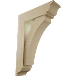 Ekena Millwork - BKTUR0554X20X28THR01RCPR - Timberthane Faux Wood Thorton Style Bracket w/ Offset Brace, Traditional Ends, 5 1/2"W x 20"D x 28"H, Primed Tan