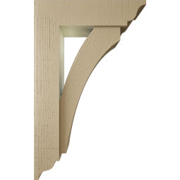 Ekena Millwork - BKTUR0554X20X32THR01RCPR - Timberthane Faux Wood Thorton Style Bracket w/ Offset Brace, Traditional Ends, 5 1/2"W x 20"D x 32"H, Primed Tan