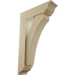 Ekena Millwork - BKTUR0554X20X32THR01RCPR - Timberthane Faux Wood Thorton Style Bracket w/ Offset Brace, Traditional Ends, 5 1/2"W x 20"D x 32"H, Primed Tan