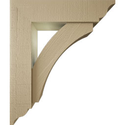 Ekena Millwork - BKTUR0554X22X26THR01RCPR - Timberthane Faux Wood Thorton Style Bracket w/ Offset Brace, Traditional Ends, 5 1/2"W x 22"D x 26"H, Primed Tan