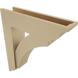 Ekena Millwork - BKTUR0554X22X26THR01RCPR - Timberthane Faux Wood Thorton Style Bracket w/ Offset Brace, Traditional Ends, 5 1/2"W x 22"D x 26"H, Primed Tan