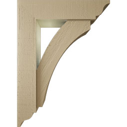 Ekena Millwork - BKTUR0554X22X30THR01RCPR - Timberthane Faux Wood Thorton Style Bracket w/ Offset Brace, Traditional Ends, 5 1/2"W x 22"D x 30"H, Primed Tan