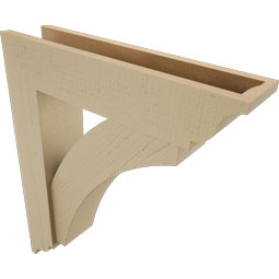 Ekena Millwork - BKTUR0554X24X28THR01RCPR - Timberthane Faux Wood Thorton Style Bracket w/ Offset Brace, Traditional Ends, 5 1/2"W x 24"D x 28"H, Primed Tan
