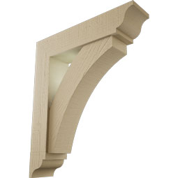 Ekena Millwork - BKTUR0554X24X28THR01RCPR - Timberthane Faux Wood Thorton Style Bracket w/ Offset Brace, Traditional Ends, 5 1/2"W x 24"D x 28"H, Primed Tan