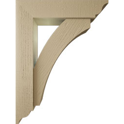 Ekena Millwork - BKTUR0554X24X32THR01RCPR - Timberthane Faux Wood Thorton Style Bracket w/ Offset Brace, Traditional Ends, 5 1/2"W x 24"D x 32"H, Primed Tan