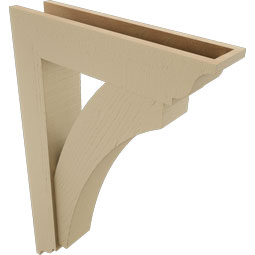 Ekena Millwork - BKTUR0554X24X36THR01RCPR - Timberthane Faux Wood Thorton Style Bracket w/ Offset Brace, Traditional Ends, 5 1/2"W x 24"D x 36"H, Primed Tan