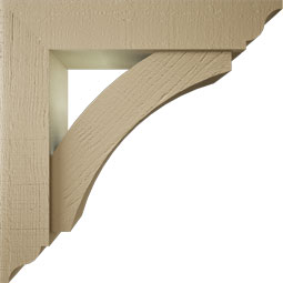 Ekena Millwork - BKTUR0554X26X26THR01RCPR - Timberthane Faux Wood Thorton Style Bracket w/ Offset Brace, Traditional Ends, 5 1/2"W x 26"D x 26"H, Primed Tan