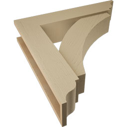 Ekena Millwork - BKTUR0554X26X26THR01RCPR - Timberthane Faux Wood Thorton Style Bracket w/ Offset Brace, Traditional Ends, 5 1/2"W x 26"D x 26"H, Primed Tan