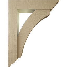 Ekena Millwork - BKTUR0554X26X34THR01RCPR - Timberthane Faux Wood Thorton Style Bracket w/ Offset Brace, Traditional Ends, 5 1/2"W x 26"D x 34"H, Primed Tan