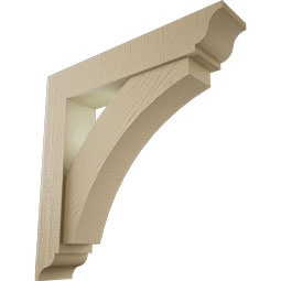 Ekena Millwork - BKTUR0554X28X28THR01RCPR - Timberthane Faux Wood Thorton Style Bracket w/ Offset Brace, Traditional Ends, 5 1/2"W x 28"D x 28"H, Primed Tan