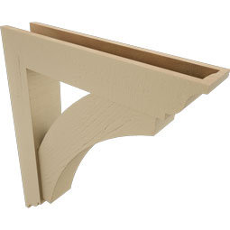 Ekena Millwork - BKTUR0554X28X32THR01RCPR - Timberthane Faux Wood Thorton Style Bracket w/ Offset Brace, Traditional Ends, 5 1/2"W x 28"D x 32"H, Primed Tan