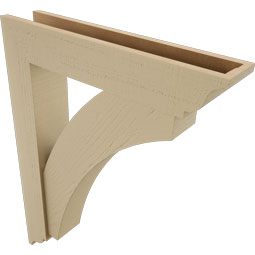 Ekena Millwork - BKTUR0554X28X36THR01RCPR - Timberthane Faux Wood Thorton Style Bracket w/ Offset Brace, Traditional Ends, 5 1/2"W x 28"D x 36"H, Primed Tan