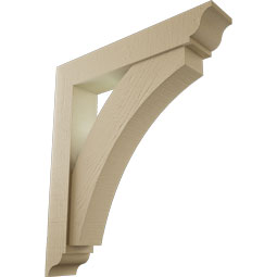 Ekena Millwork - BKTUR0554X30X34THR01RCPR - Timberthane Faux Wood Thorton Style Bracket w/ Offset Brace, Traditional Ends, 5 1/2"W x 30"D x 34"H, Primed Tan