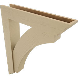 Ekena Millwork - BKTUR0554X30X38THR01RCPR - Timberthane Faux Wood Thorton Style Bracket w/ Offset Brace, Traditional Ends, 5 1/2"W x 30"D x 38"H, Primed Tan