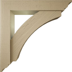 Ekena Millwork - BKTUR0554X32X32THR01RCPR - Timberthane Faux Wood Thorton Style Bracket w/ Offset Brace, Traditional Ends, 5 1/2"W x 32"D x 32"H, Primed Tan