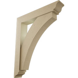 Ekena Millwork - BKTUR0554X32X38THR01RCPR - Timberthane Faux Wood Thorton Style Bracket w/ Offset Brace, Traditional Ends, 5 1/2"W x 32"D x 38"H, Primed Tan