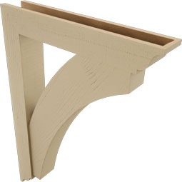 Ekena Millwork - BKTUR0554X32X44THR01RCPR - Timberthane Faux Wood Thorton Style Bracket w/ Offset Brace, Traditional Ends, 5 1/2"W x 32"D x 44"H, Primed Tan