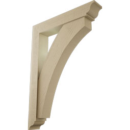 Ekena Millwork - BKTUR0554X32X44THR01RCPR - Timberthane Faux Wood Thorton Style Bracket w/ Offset Brace, Traditional Ends, 5 1/2"W x 32"D x 44"H, Primed Tan