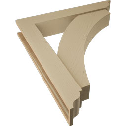 Ekena Millwork - BKTUR0554X34X38THR01RCPR - Timberthane Faux Wood Thorton Style Bracket w/ Offset Brace, Traditional Ends, 5 1/2"W x 34"D x 38"H, Primed Tan