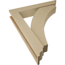 Ekena Millwork - BKTUR0554X34X40THR01RCPR - Timberthane Faux Wood Thorton Style Bracket w/ Offset Brace, Traditional Ends, 5 1/2"W x 34"D x 40"H, Primed Tan