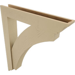 Ekena Millwork - BKTUR0554X34X42THR01RCPR - Timberthane Faux Wood Thorton Style Bracket w/ Offset Brace, Traditional Ends, 5 1/2"W x 34"D x 42"H, Primed Tan