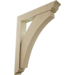Ekena Millwork - BKTUR0554X34X42THR01RCPR - Timberthane Faux Wood Thorton Style Bracket w/ Offset Brace, Traditional Ends, 5 1/2"W x 34"D x 42"H, Primed Tan