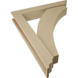 Ekena Millwork - BKTUR0554X36X44THR01RCPR - Timberthane Faux Wood Thorton Style Bracket w/ Offset Brace, Traditional Ends, 5 1/2"W x 36"D x 44"H, Primed Tan