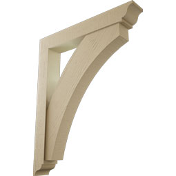 Ekena Millwork - BKTUR0554X36X44THR01RCPR - Timberthane Faux Wood Thorton Style Bracket w/ Offset Brace, Traditional Ends, 5 1/2"W x 36"D x 44"H, Primed Tan