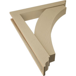 Ekena Millwork - BKTUR0554X38X44THR01RCPR - Timberthane Faux Wood Thorton Style Bracket w/ Offset Brace, Traditional Ends, 5 1/2"W x 38"D x 44"H, Primed Tan