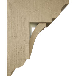 Ekena Millwork - BKTUR0756X18X22THR01RCPR - Timberthane Faux Wood Thorton Style Bracket w/ Offset Brace, Traditional Ends, 7 1/2"W x 18"D x 22"H, Primed Tan