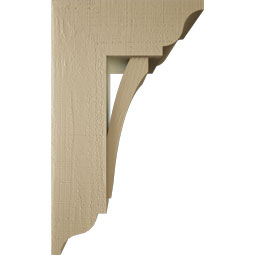 Ekena Millwork - BKTUR0756X18X30THR01RCPR - Timberthane Faux Wood Thorton Style Bracket w/ Offset Brace, Traditional Ends, 7 1/2"W x 18"D x 30"H, Primed Tan