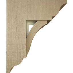 Ekena Millwork - BKTUR0756X20X24THR01RCPR - Timberthane Faux Wood Thorton Style Bracket w/ Offset Brace, Traditional Ends, 7 1/2"W x 20"D x 24"H, Primed Tan