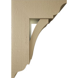 Ekena Millwork - BKTUR0756X20X28THR01RCPR - Timberthane Faux Wood Thorton Style Bracket w/ Offset Brace, Traditional Ends, 7 1/2"W x 20"D x 28"H, Primed Tan