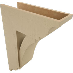 Ekena Millwork - BKTUR0756X20X28THR01RCPR - Timberthane Faux Wood Thorton Style Bracket w/ Offset Brace, Traditional Ends, 7 1/2"W x 20"D x 28"H, Primed Tan
