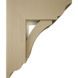 Ekena Millwork - BKTUR0756X22X26THR01RCPR - Timberthane Faux Wood Thorton Style Bracket w/ Offset Brace, Traditional Ends, 7 1/2"W x 22"D x 26"H, Primed Tan