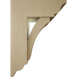 Ekena Millwork - BKTUR0756X22X30THR01RCPR - Timberthane Faux Wood Thorton Style Bracket w/ Offset Brace, Traditional Ends, 7 1/2"W x 22"D x 30"H, Primed Tan