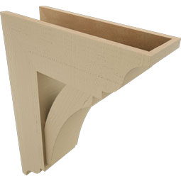 Ekena Millwork - BKTUR0756X22X30THR01RCPR - Timberthane Faux Wood Thorton Style Bracket w/ Offset Brace, Traditional Ends, 7 1/2"W x 22"D x 30"H, Primed Tan