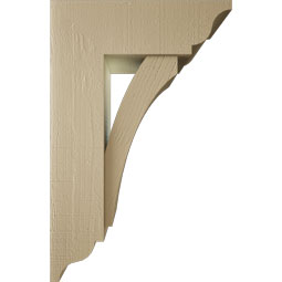 Ekena Millwork - BKTUR0756X22X34THR01RCPR - Timberthane Faux Wood Thorton Style Bracket w/ Offset Brace, Traditional Ends, 7 1/2"W x 22"D x 34"H, Primed Tan