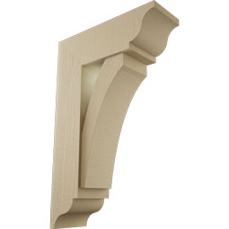 Ekena Millwork - BKTUR0756X22X34THR01RCPR - Timberthane Faux Wood Thorton Style Bracket w/ Offset Brace, Traditional Ends, 7 1/2"W x 22"D x 34"H, Primed Tan
