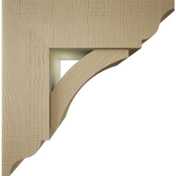 Ekena Millwork - BKTUR0756X24X24THR01RCPR - Timberthane Faux Wood Thorton Style Bracket w/ Offset Brace, Traditional Ends, 7 1/2"W x 24"D x 24"H, Primed Tan