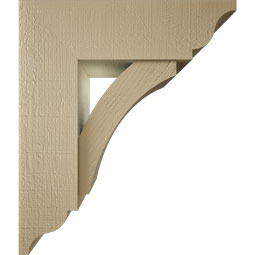 Ekena Millwork - BKTUR0756X24X28THR01RCPR - Timberthane Faux Wood Thorton Style Bracket w/ Offset Brace, Traditional Ends, 7 1/2"W x 24"D x 28"H, Primed Tan