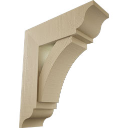 Ekena Millwork - BKTUR0756X24X28THR01RCPR - Timberthane Faux Wood Thorton Style Bracket w/ Offset Brace, Traditional Ends, 7 1/2"W x 24"D x 28"H, Primed Tan