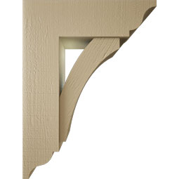 Ekena Millwork - BKTUR0756X24X32THR01RCPR - Timberthane Faux Wood Thorton Style Bracket w/ Offset Brace, Traditional Ends, 7 1/2"W x 24"D x 32"H, Primed Tan