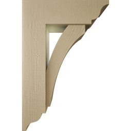 Ekena Millwork - BKTUR0756X24X36THR01RCPR - Timberthane Faux Wood Thorton Style Bracket w/ Offset Brace, Traditional Ends, 7 1/2"W x 24"D x 36"H, Primed Tan